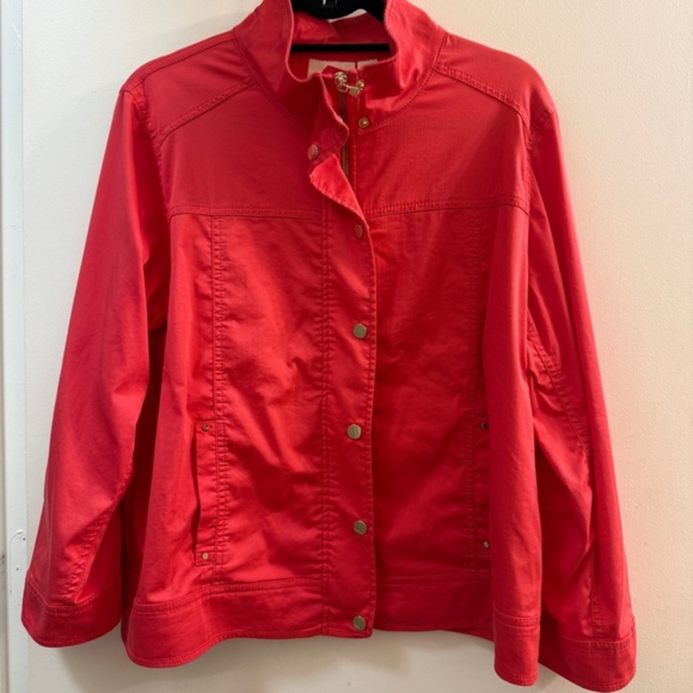 Chico's Red Full Zip Snap Front Jacket Size 2 (L) Gold Accents